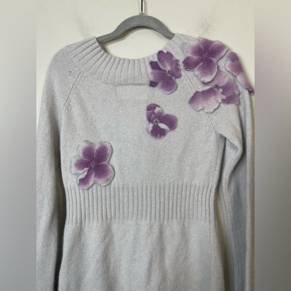 Anthropologie Precious Peony Floral Embellished Cardigan sweater Cashmere Rabbit - Picture 9 of 11